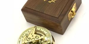 Solid Brass Sundial with Wooden Box
