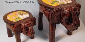 Wooden Elephant Stool: Unique Showpiece Decor