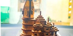 Wooden RAM Mandir 3D Replica Artifact