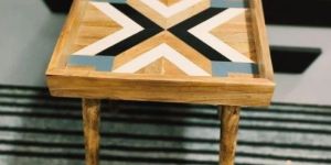 Wooden Side Table with Geometric Design