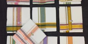 White Cotton with Border Dhoti Dupatta Set