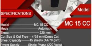 VICTOR MICRO CUT PAPER SHREDDING MACHINE MODEL VICTOR MC 15CC