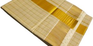 Gold Tissue Check Kasavu Saree