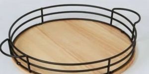 Wooden Tray with Metal Handle