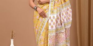 Mulmul Saree Bagru Hand Block Print