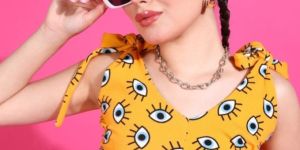 Printed Sleeveless Self Design Strap Knot Crop Top