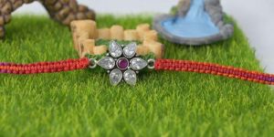 Scintillating Solitaire Stone Silver Rakhi