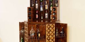 Solid Wood Brass Bar Cabinet