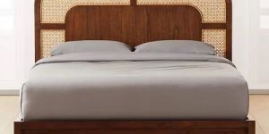 Vishwakarma Solid Wood & Rattan King Size Bed, With Storage