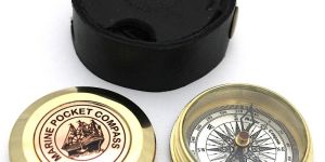Solid Brass Pocket Compass with Leather Case
