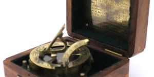 Solid Brass Sundial Compass with Wooden Case