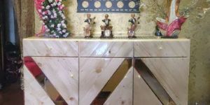 Pine Wood Storage Console Table