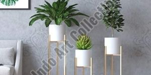 Modern Metal Floor Flower Stands Planter for Living Room Bedroom Display Plant Stand Tall Indoor Plant Stand with Planter Pot -Set of 3 (White)
