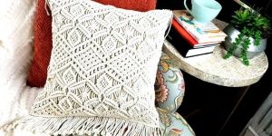 White Cotton Macrame Cushion Cover