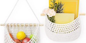 White Macrame Hanging Fruit Basket