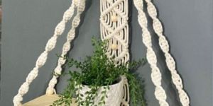 White Macrame Wall Hanging Shelf