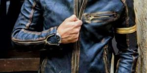 Stand Collar Mens Leather Jacket