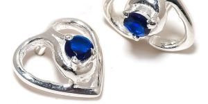 Sterling Silver Sapphire Gemstone Stud Earrings
