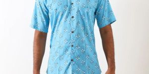 Mens Sky Blue Printed Cotton Shirt