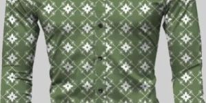 Mens Olive Green Printed Party Wear Shirt