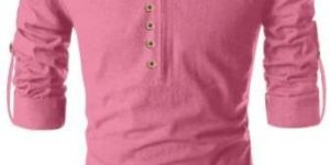Mens Pink Plain Cotton Kurta Shirt