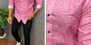 Mens Pink Printed Party Wear Shirt