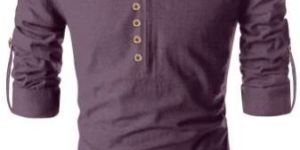Mens Purple Plain Cotton Kurta Shirt