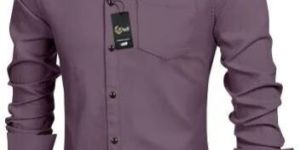 Mens Purple Plain Cotton Shirt