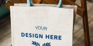 White Printed Jute Shopping Bag