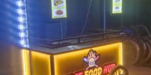 Stainless Steel 4 Wheeler Yellow Food Cart