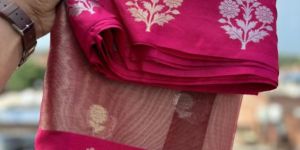 Banarasi Dyeable Tissue Satin Border Saree