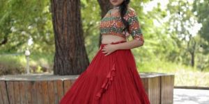 AF5101 Ladies Red Full Stitched Lehenga Choli
