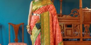 AF833 Ladies Gajri Zari Woven Patola Silk Banarasi Saree with Blouse