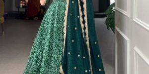 Printed Soft Chanderi Gown with Dupatta