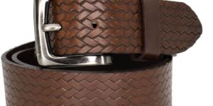 Men Brown Embossed Leather Belt