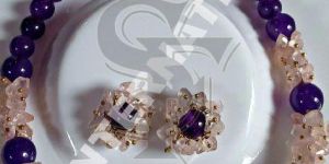 White & Purple Stone Necklace Set