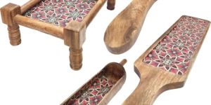 WOODEN ENAMEL SERVING TRAY