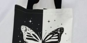 Black and White Butterfly Print Cotton Tote Bag