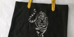 Tiger Printed Black Cotton Tote Bag