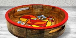 HAND PAINTED ROUND SERVING TRAY