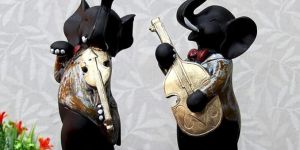 Handpainted Set of 2 Dancing Ganesha Sculptures