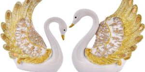 Swan Pair Feather Design Showpiece