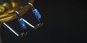 Sleek Blue Crystal Rectangular Silver Huggie Earrings