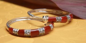 Stylish Silver Red Hoop Earrings