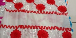 Red & White Polyester Embroidery Mandap Fabric