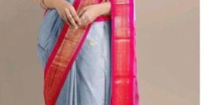 Grey & Pink Cotton Silk Saree