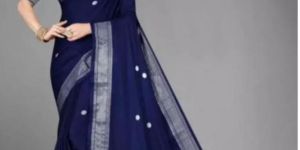 Navy Blue & Silver Cotton Silk Saree