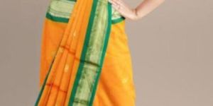 Yellow Green Cotton Silk Saree