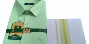Mens Light Green Cotton Shirt Dhoti Set