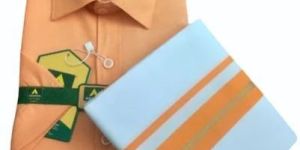 Mens Orange Cotton Shirt Dhoti Set